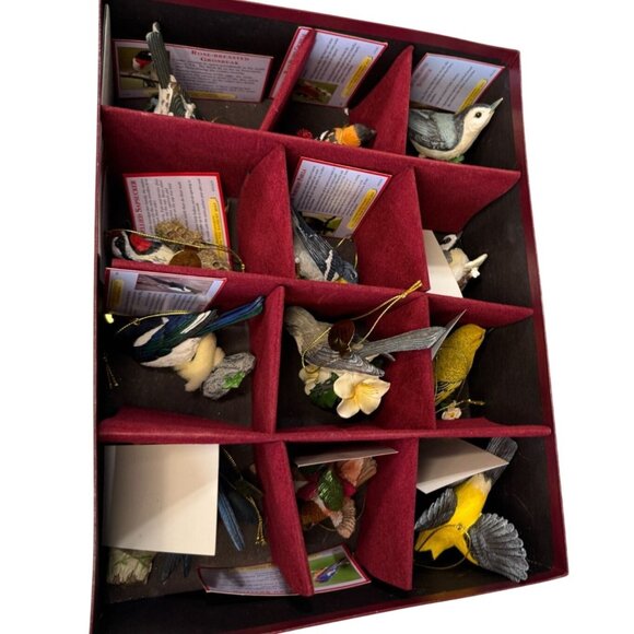 Danbury Mint Other - Danbury Mint 12 Bird Ornaments In Divided Storage Box 3" Tags & Story Cards